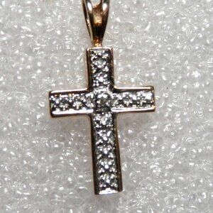 $99 Auth Ross-Simons Genuine Diamond Cross in Sterling Silver 925 Gold 14K Plat